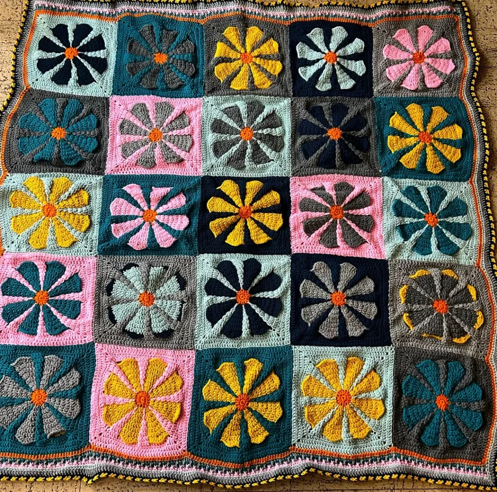 Retro Flower Blanket Crochet