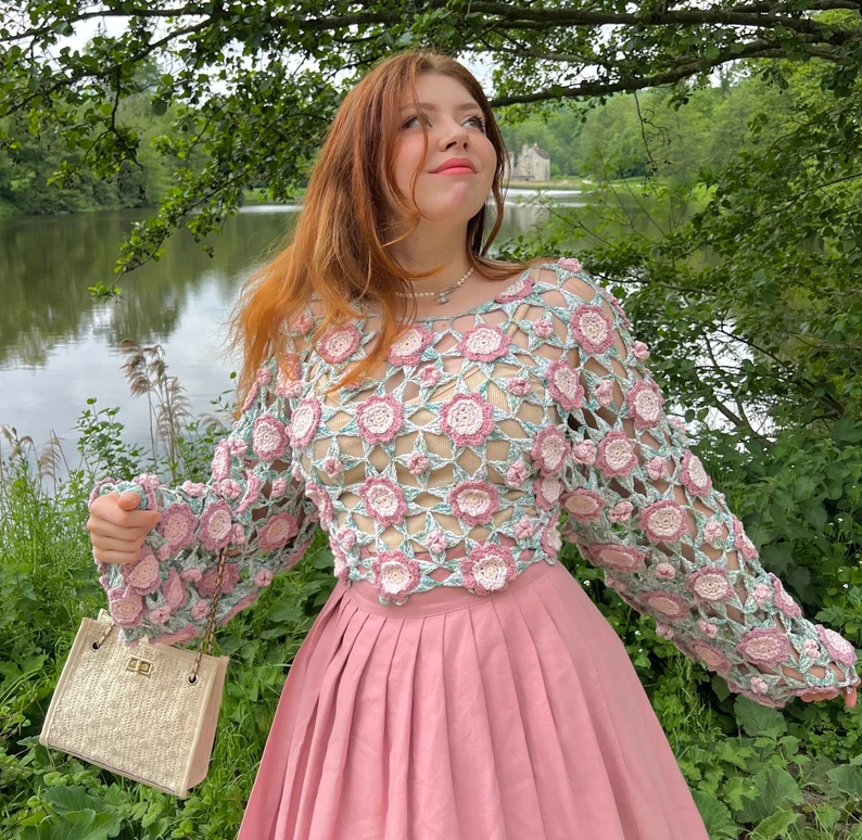 Camellia Sweater Crochet Pattern - another model with amazing pastel colors