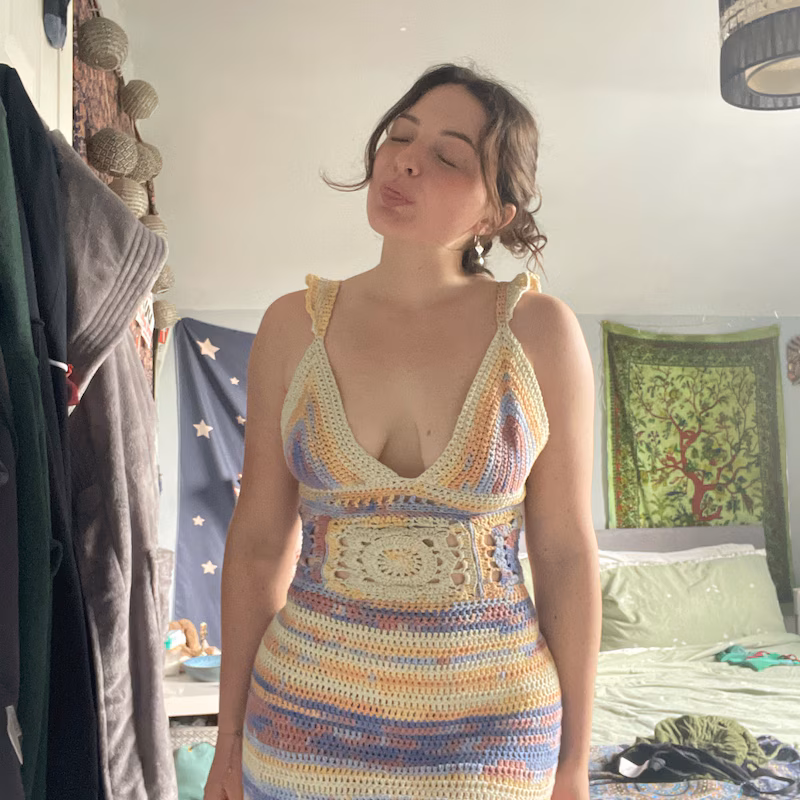 pink crochet dress - another model