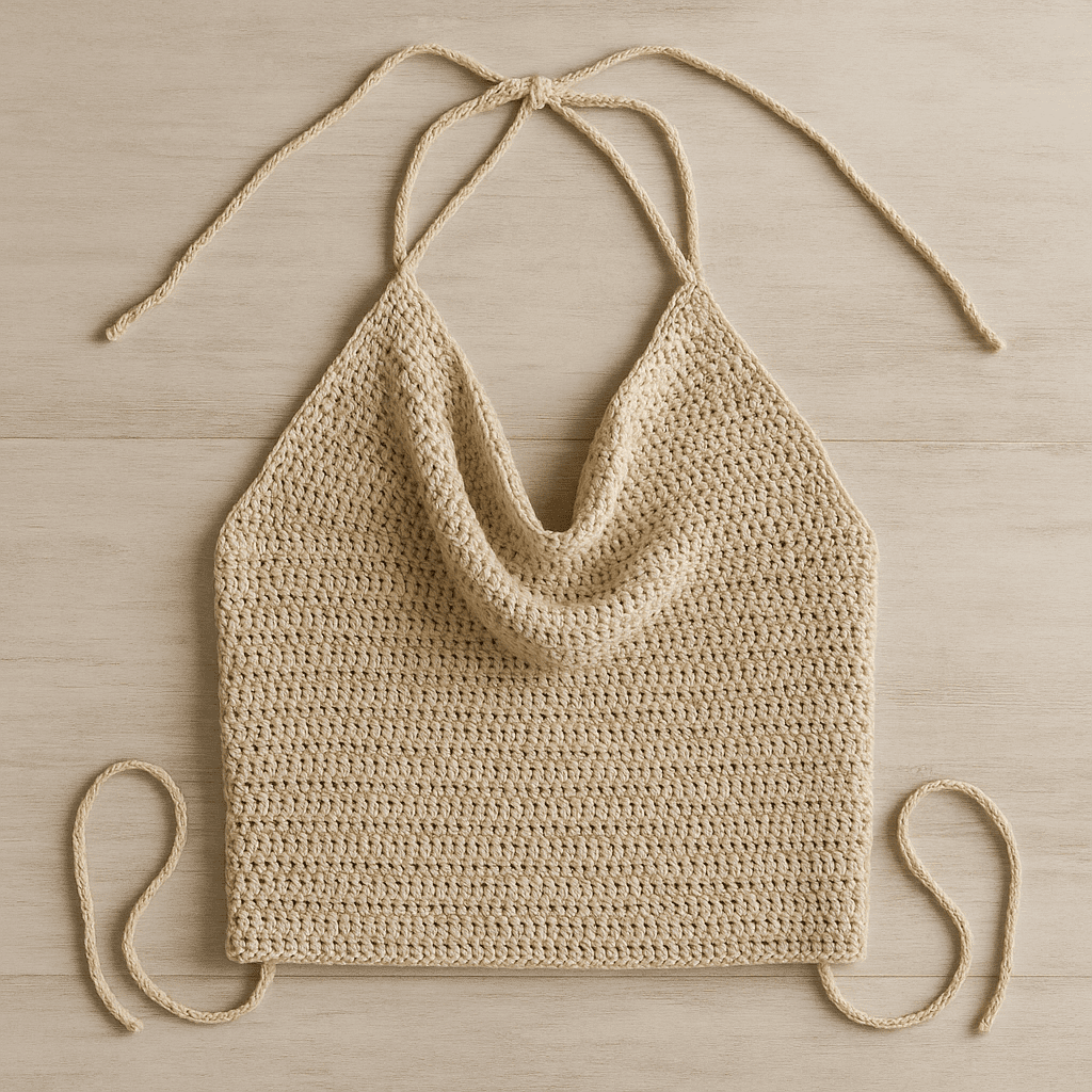 Close-up of crochet stitches on a cotton yarn crochet top pattern.