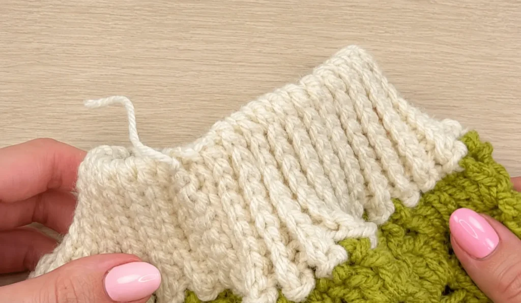 Crochet hexagon cardigan pattern - ribbed sleeve cuff detail after the decrease rounds