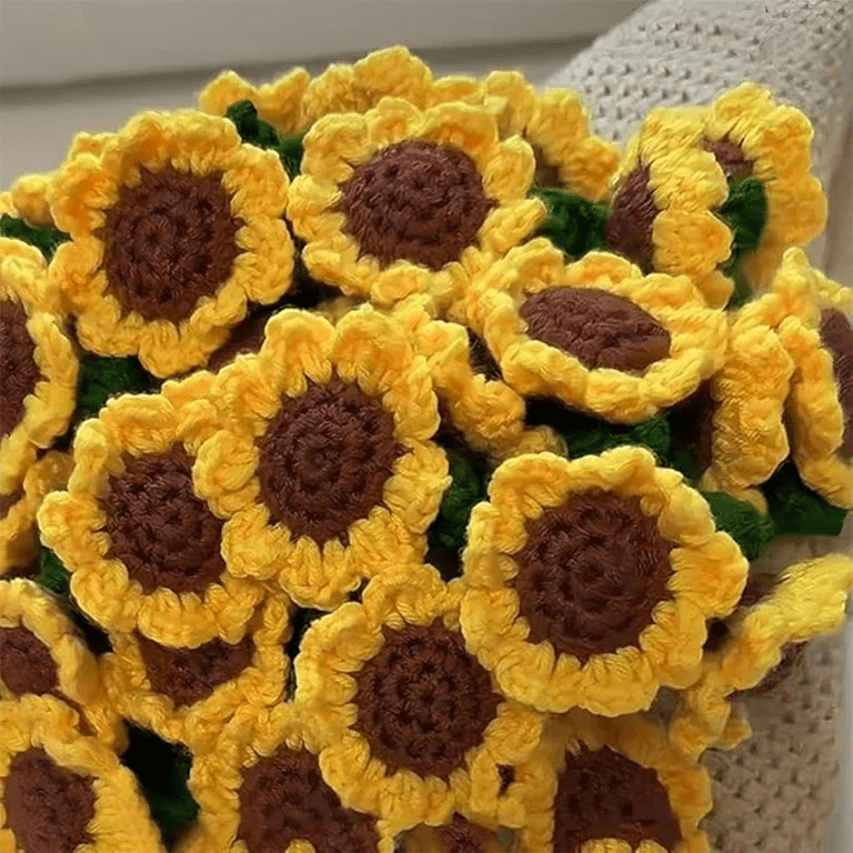 sunflower crochet blanket bouquet details