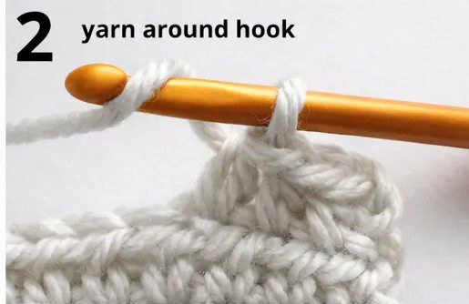Step-by-step tutorial showing how to half double crochet stitch (hdc) - 2