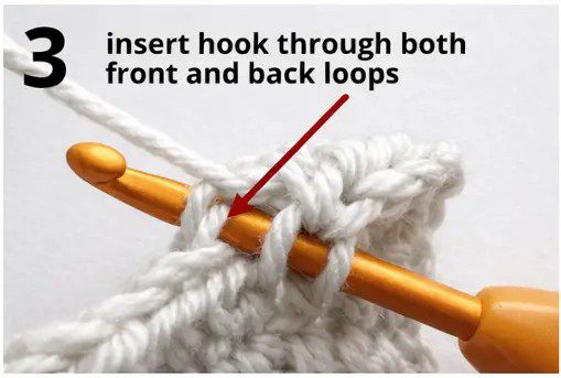 Step-by-step tutorial showing how to half double crochet stitch (hdc) - 3