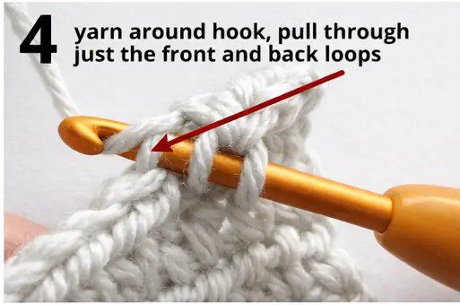 Step-by-step tutorial showing how to half double crochet stitch (hdc) - 4
