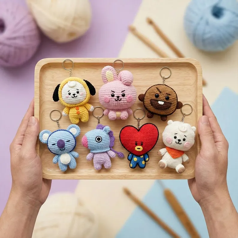 K-Pop (BTS Crochet) Character Keychain Style