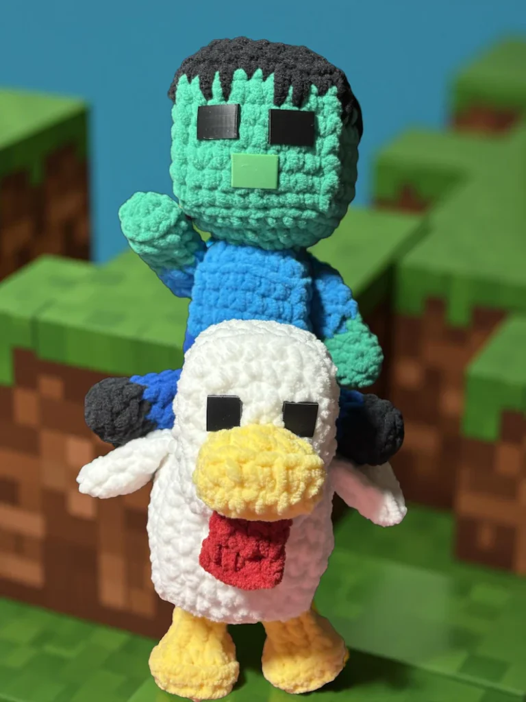 Minecraft crochet chicken and zombie rider cube amigurumi