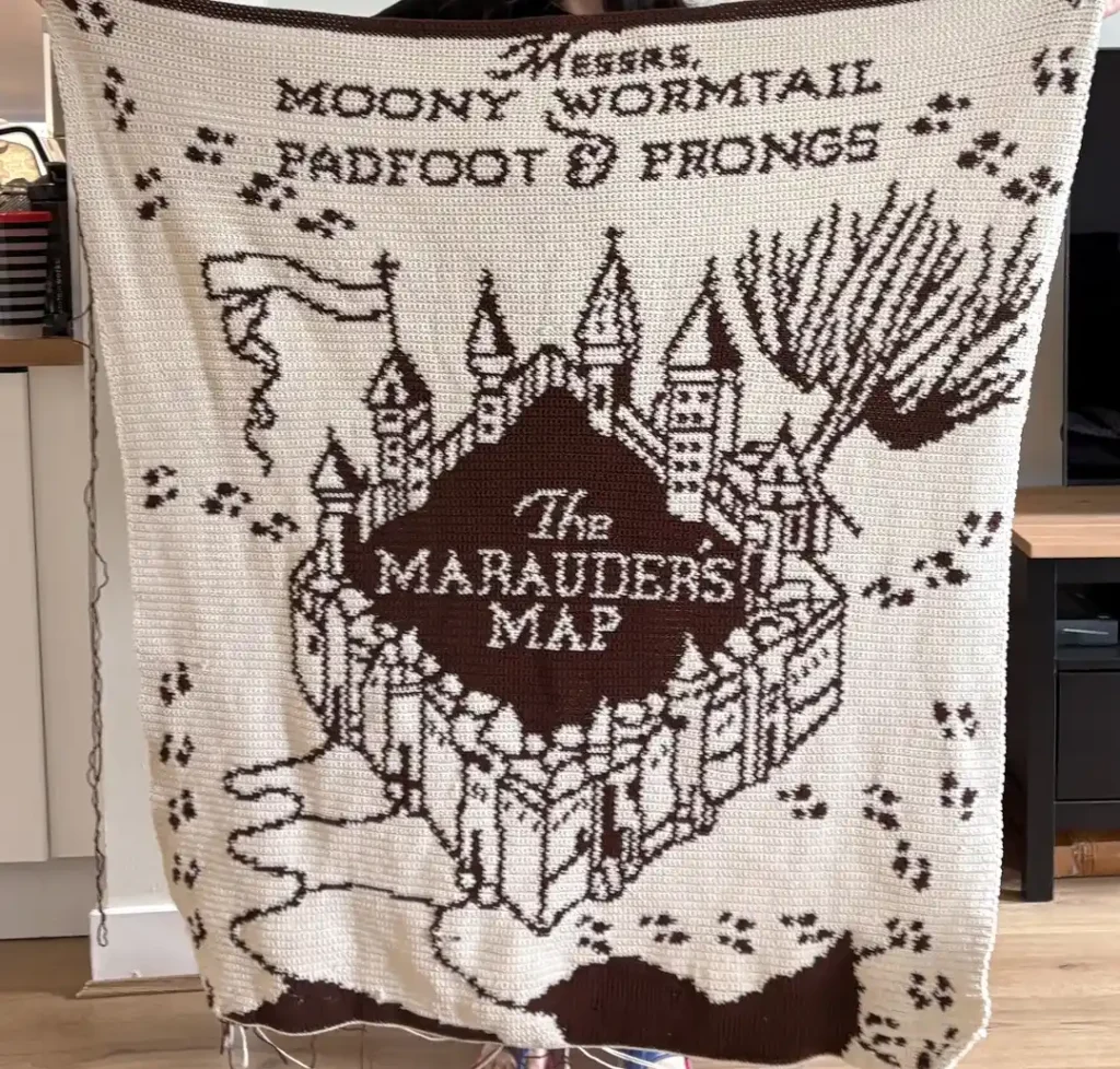 Harry Potter crochet blanket Marauders Map inspired detailed design