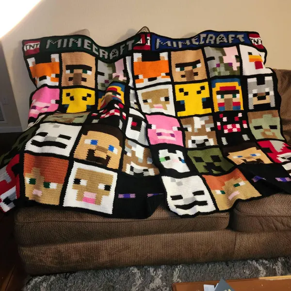 Minecraft crochet patterns blanket pixel design with block pattern layout