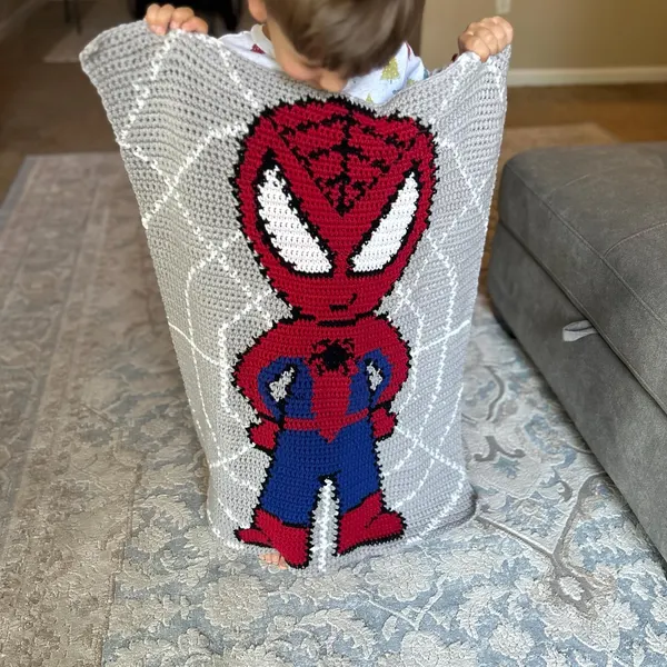 Spiderman crochet blanket C2C pattern with detailed superhero design