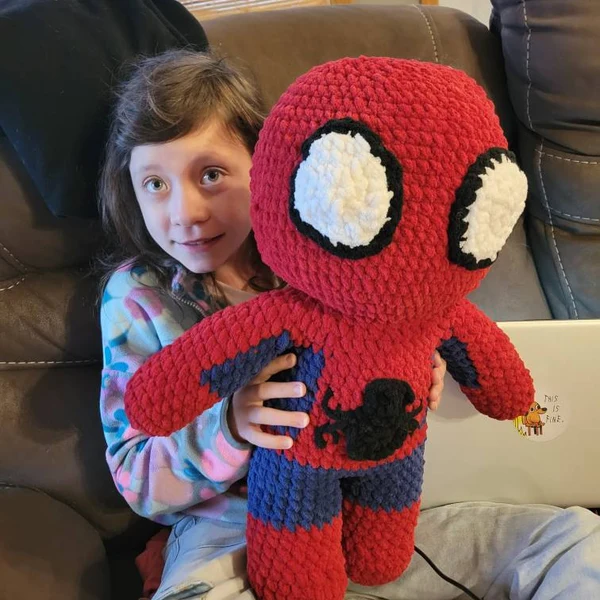 Spiderman crochet amigurumi chibi doll with simple design and minimal sewing