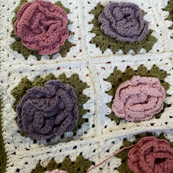 colorful rose granny square blanket handmade design