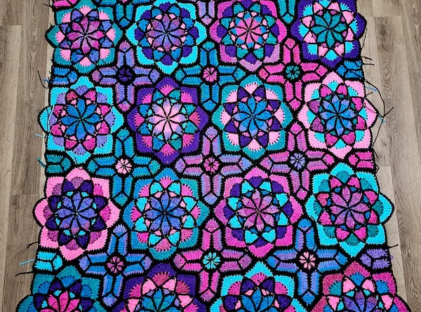stained glass crochet blanket colorful design
