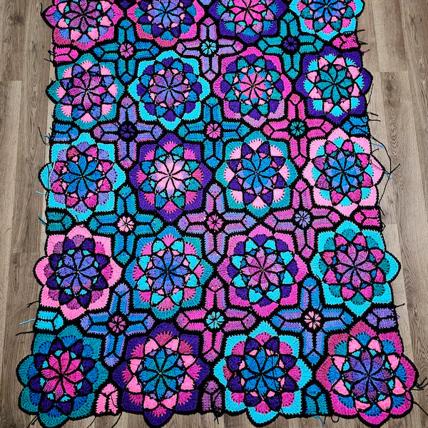 stained glass crochet blanket colorful design