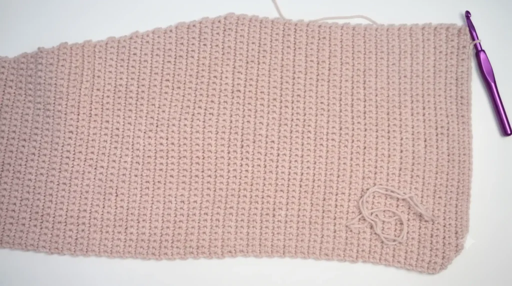 Sophie hood crochet pattern step 3 — straight section worked to 26cm with no increases or decreases