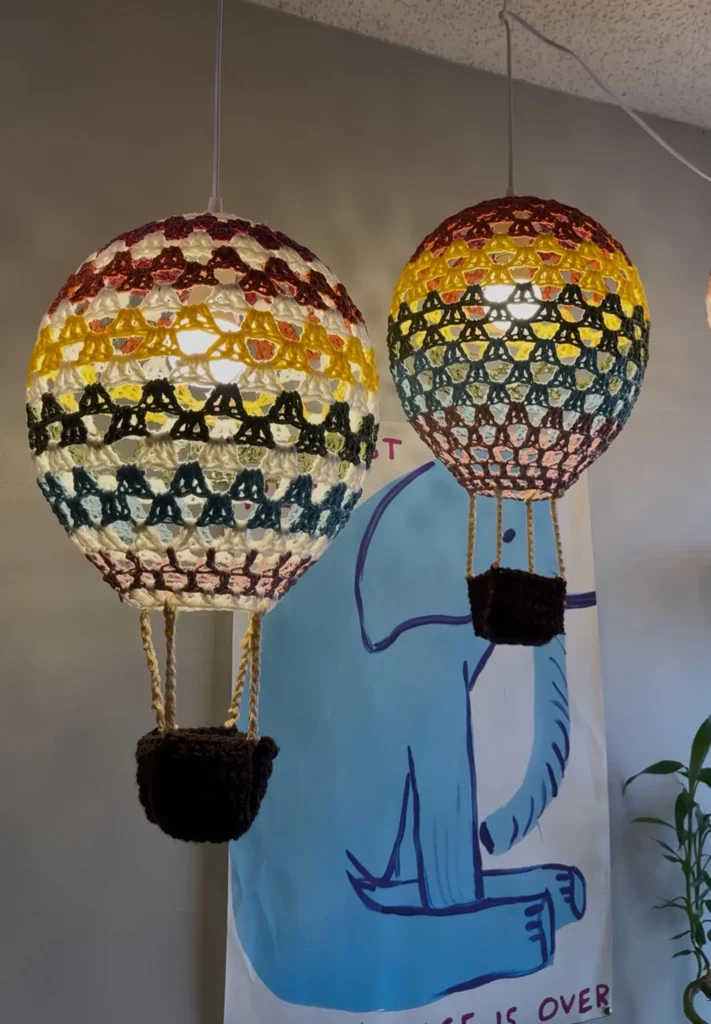 colorful hot air balloon crochet hanging decor