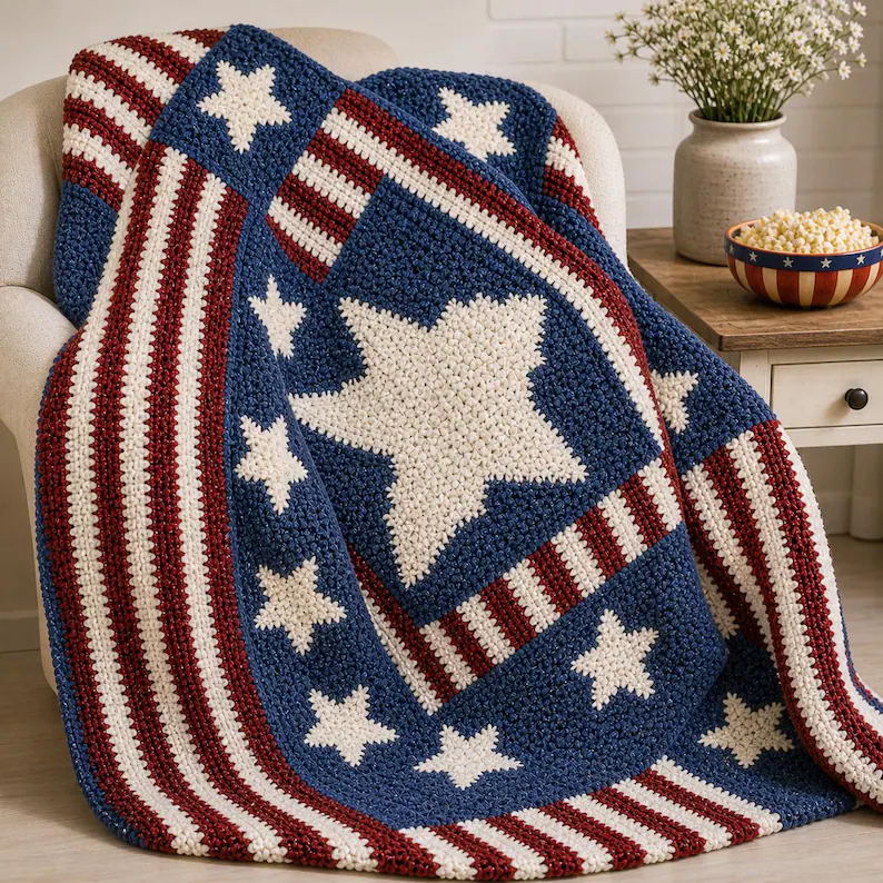Patriotic Afghan 4th of July Crochet Patterns Blanket