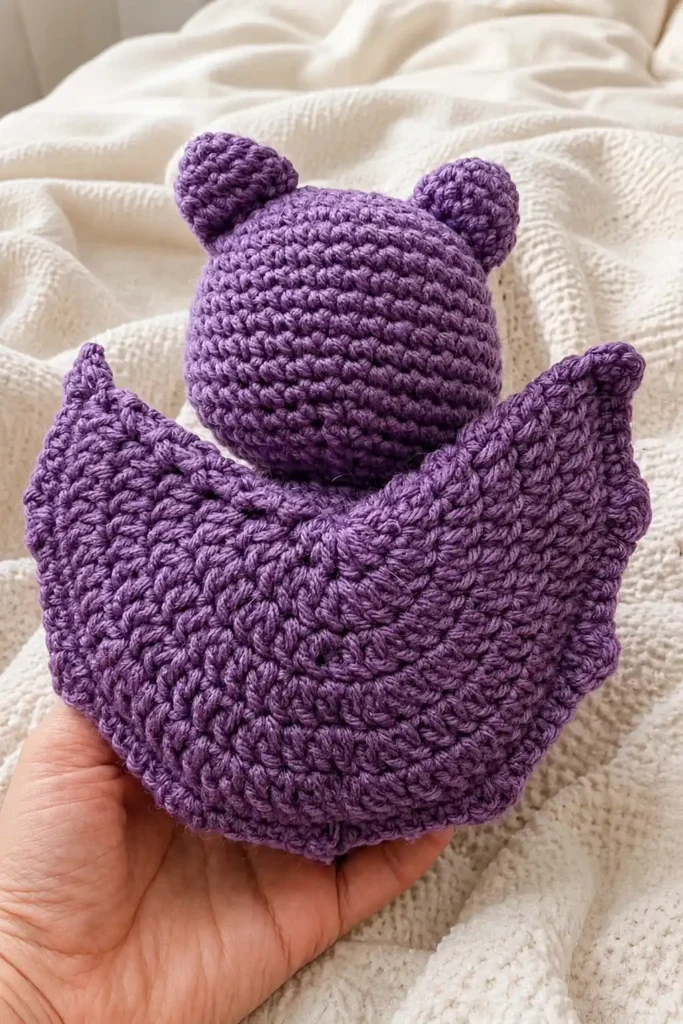 Crochet bat pattern free back view showing wing and ear placement