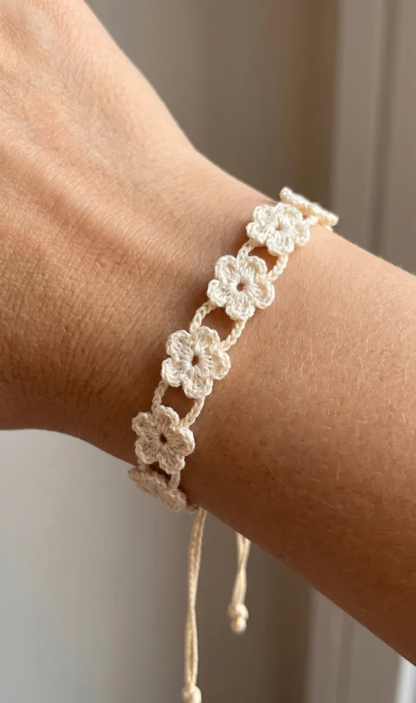 Easy crochet flower bracelet pattern for beginners