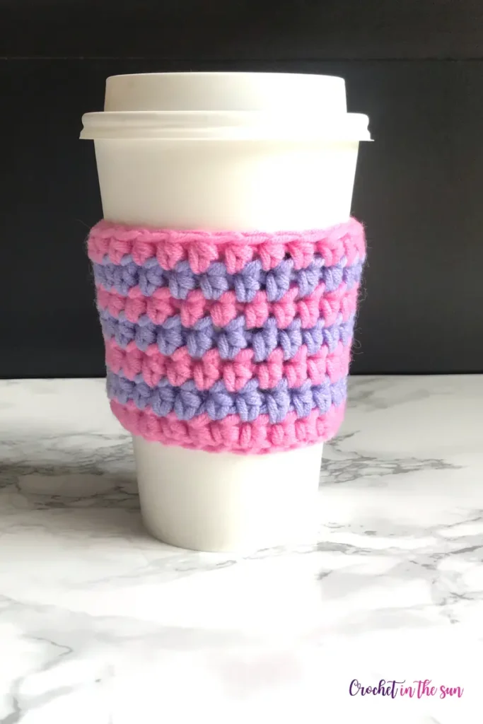 A Cup Cozy Pink and Purple Easy 30 min crochet pattern free