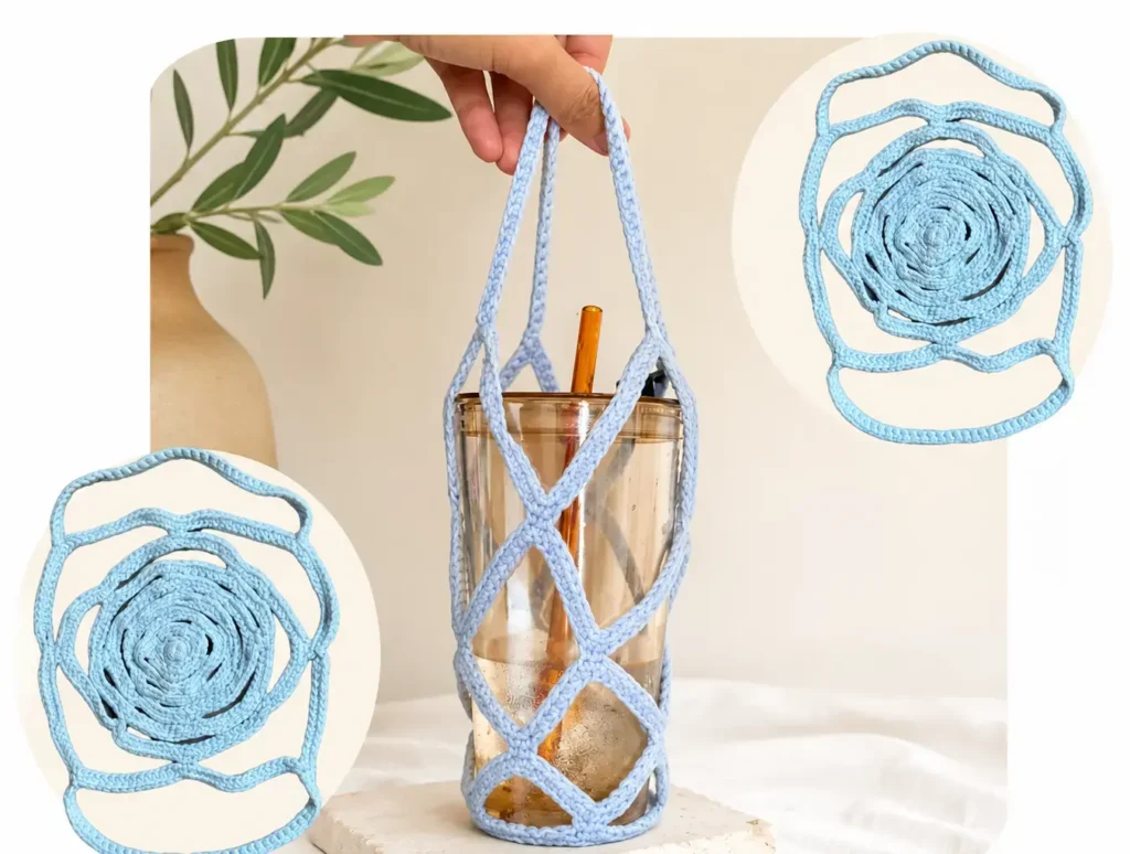 Crochet Rose Mesh Cup Holder Free Pattern