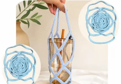 Crochet Rose Mesh Cup Holder Free Pattern