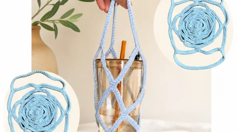 Crochet Rose Mesh Cup Holder Free Pattern