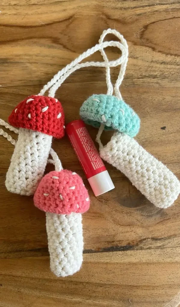 mushroom crochet chapstick holder