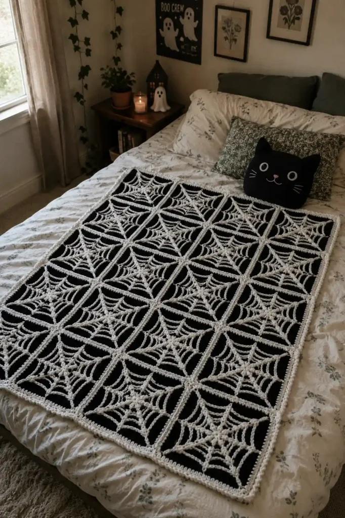 Spider Web Halloween Granny Square blanket